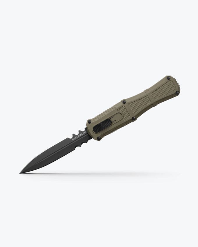 Claymore OTF Doube-Edge Serrated Dagger - Ranger Green Grivory® Handle