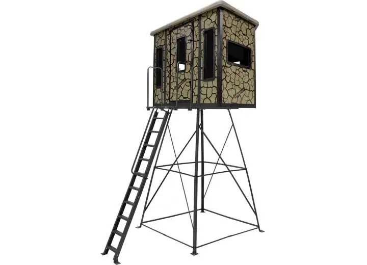 PENTHOUSE BOX BLIND W/ TOWER BASE / STEEL WALL CONSTUCTION / CRACKED MUD CAMO